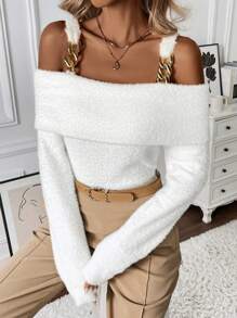 Chiquease Women's Sleeveless Backless Long Sleeve Soft Elegant Charm Sweater, Knit Pullover Fall Winter - Beige - View 6