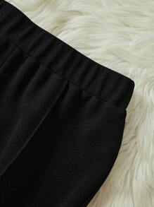 SHEIN Lady 四季红套装休闲两件套女秋季套装优雅红色圆领3D花朵装饰和黑色喇叭裤女套装衣服套装新款女士两件套 - 彩色 - 查看 4