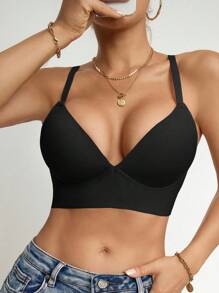 Women's Casual Black Backless Fabric Bralette Bra Top - Black - View 1