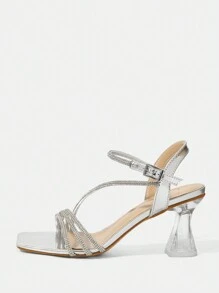 CUCCOO SZL Sandalias de tacón alto de punta abierta para mujeres, tacones transparentes de moda, adecuados para zapatos de vacaciones de todas las estaciones de verano Halloween Navidad Fiesta de discoteca Salida nocturna sexy Otoño - Plateado - Ver 3