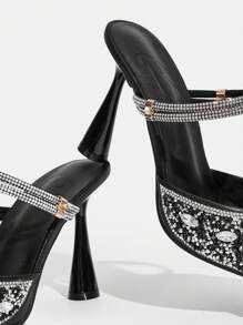 CUCCOO TILAWA Pointed Toe Glitter Party High Heels For Women Fall - Black - View 5