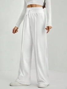 SHEIN Tall 净色抽绳腰部阔腿运动裤 - 白色 - 查看 3
