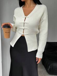 Chiquease Women's Solid Color Drop Shoulder Long Sleeve Casual Cardigan, Autumn Winter,Long Sleeve Tops