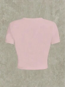 SHEIN Women's Summer Short Sleeve Casual T-Shirt With Letter Printing And Round Neck
