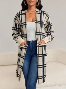 SHEIN Lady 春夏休闲优雅工作格子条纹女式开衫女式外套、长袖上衣 - 彩色 - 查看 7