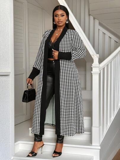 Maweii Chaqueta de manga larga impresa de espiga para mujer de talla grande, muy sencilla y adecuada para el uso diario