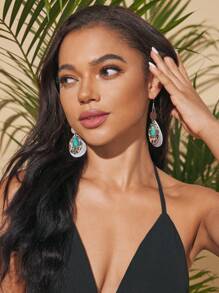 SHEIN VCAY Fashionable Leopard Printed PU Leather Earrings