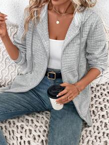 SHEIN LUNE Women's Casual Hooded Patchwork Long Sleeve Sweatshirt Jacket