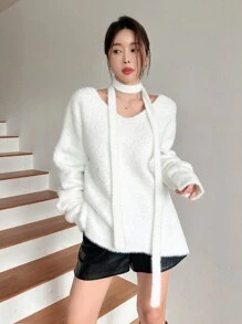 DAZY 女士宽松纯色长袖系带毛衣，秋季女装