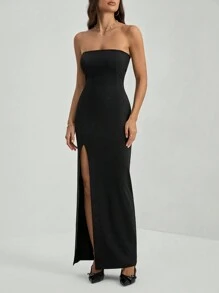 SHEIN Tall Women's Plain Split Bodice Summer Dress - Black - View 10