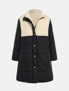 Abrigo casual de color negro y blanco de largo medio para niñas adolescentes, otoño invierno