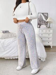 Flirla Plus Size Casual Drawstring Sweater Pants - Multicolor - View 3