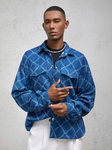 AKNOTIC Business Casual معطف رياضي فضفاض وكاجوال مطبوع، مناسب للخريف والشتاء