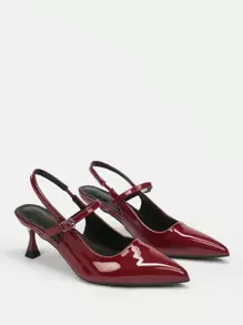 CUCCOO BIZCHIC 女士银色漆皮尖头细跟高跟鞋秋季 - 紅色 - 查看 9