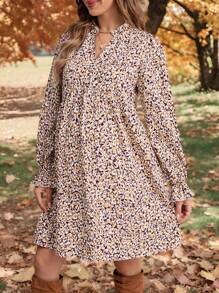 SHEIN Maternity Allover Print Flare Sleeve Smock Dress - Pink - View 1