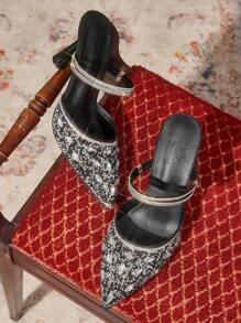 CUCCOO TILAWA Pointed Toe Glitter Party High Heels For Women Fall - Black - View 1