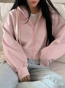 DAZY 女式短款宽松休闲羊毛连帽衫拉链运动衫夹克