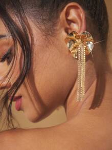 SHEIN SXY 女士金色简约水钻装饰轻巧时尚耳环、休闲首饰 - 金黃色 - 查看 4