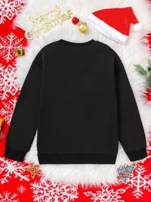 1 pieza Sudadera de manga larga con estampado negra para niñas preadolescentes, para otoño/invierno, para Navidad