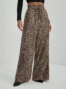 SHEIN Tall 豹纹直筒宽松阔腿休闲裤秋季女装 - 彩色 - 查看 3