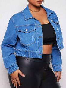 SHEIN SXY 大码纽扣长袖时尚牛仔弹力别致性感夹克