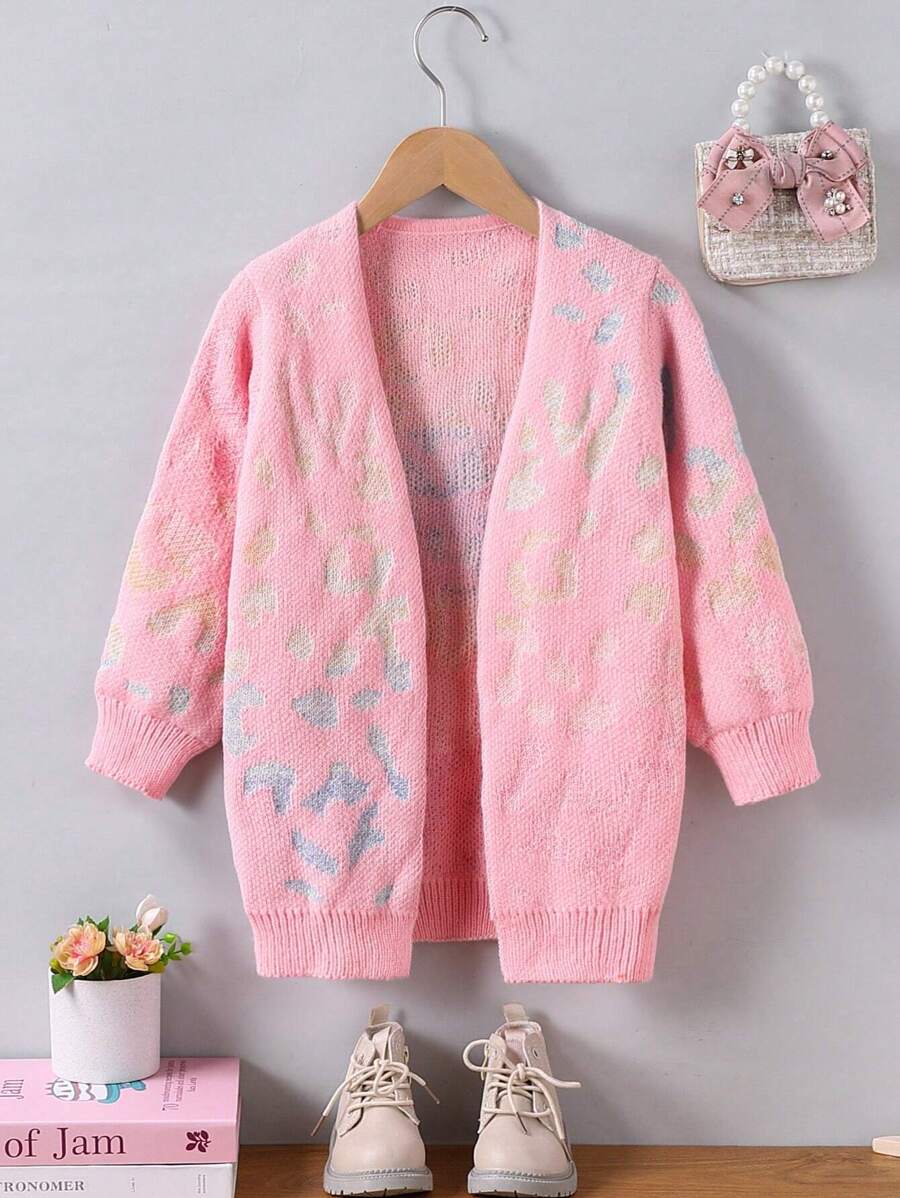SHEIN Áo len cardigan dài tay rộng rãi cho bé gái - Màu Hồng baby - Xem 1