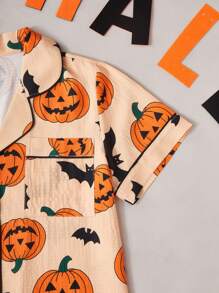 Bộ đồ ngủ 2 món in hình bí ngô và dơi Halloween - Nhiều màu - Xem 4