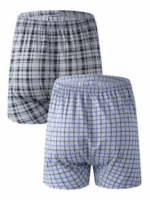 2pcs/Pack Men's Plaid Loose Boxer Briefs - Multicolor - View 2
