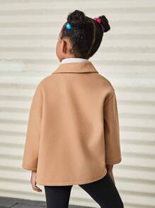 SHEIN Mantel Wol Polos Kasual Longgar untuk Anak Perempuan dengan Kerah Lipat - Khaki - View 5