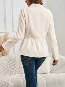 EMERY ROSE Women's Autumn And Winter Solid Color Long Sleeve Ruffled Hem Elegant Tweed Coat - Apricot - View 2