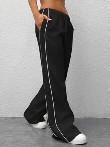 SHEIN Teenager Mädchen Loose Fit Cargo Hose mit Kontrastfarbenem Saum und Kordelzug Taille