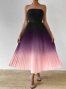 SHEIN Clasi Women Ombre Color Sexy Strapless Dress - Multicolor - View 4