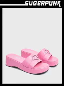 Sugerpunk Pantoufles décoratives en forme de cœur simples, porter casual d'été et d'automne - Rose bonbon - Voir 1