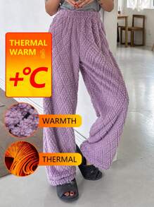 DAZY Rhombus Textured Flannel Thickened Simple Lounge Pants,Thermal Lined Fall,Winter - Purple - View 1