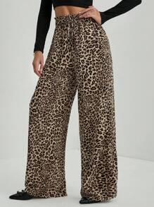 SHEIN Tall 豹纹直筒宽松阔腿休闲裤秋季女装 - 彩色 - 查看 7