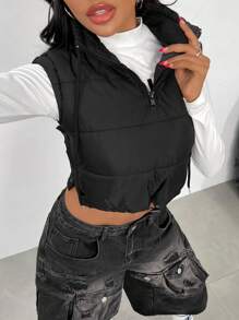 SHEIN SXY Winter Black Crop Vest Jacket
