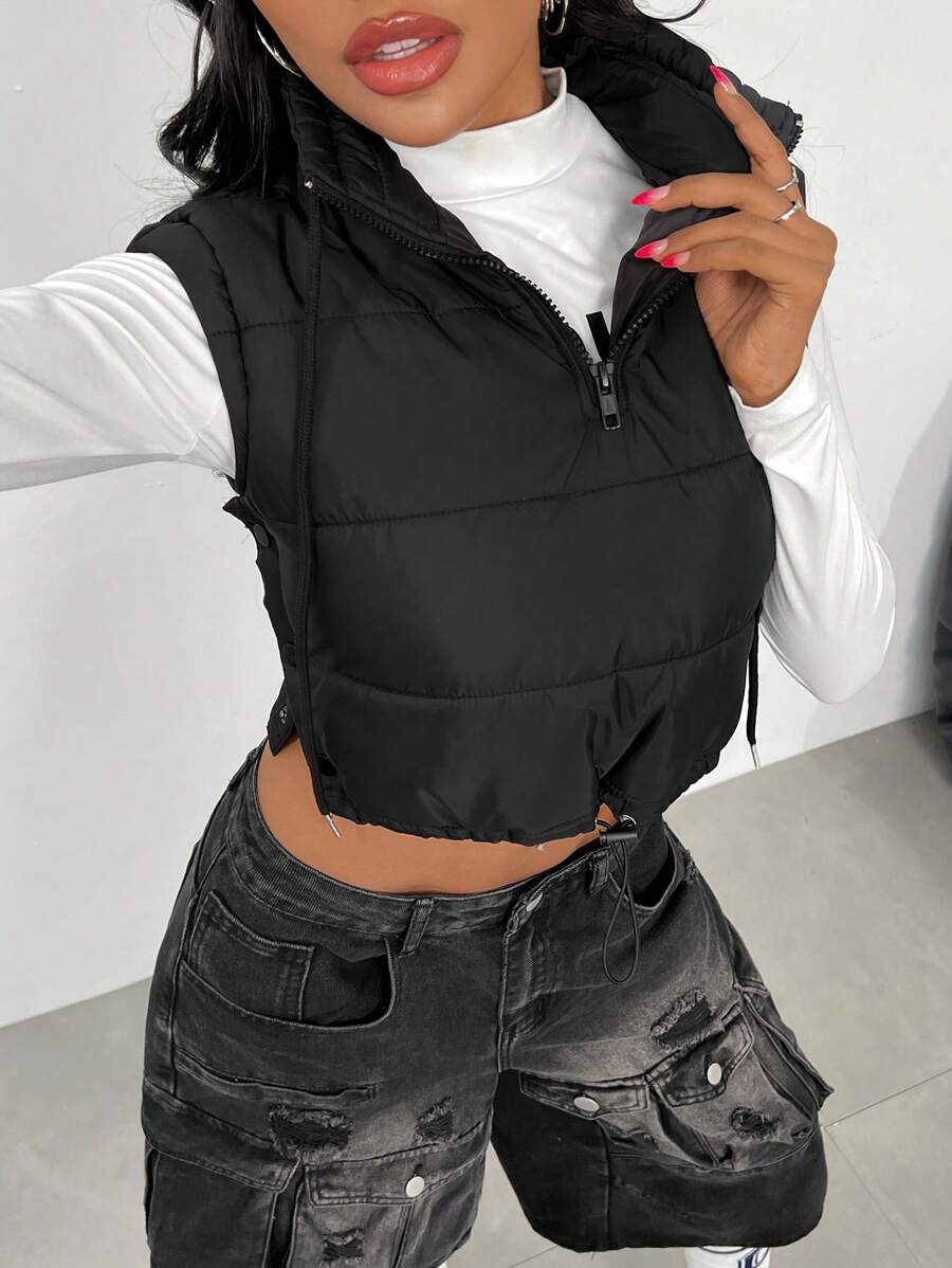 SHEIN SXY Winter Black Crop Vest Jacket