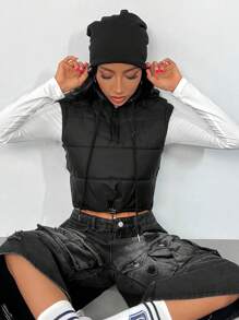 SHEIN SXY Winter Black Crop Vest Jacket