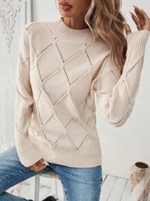 EMERY ROSE Jersey de cuello redondo beige de corte ceñido con manga larga y abertura para mujer, perfecto para otoño e invierno - Albaricoque - Ver 6
