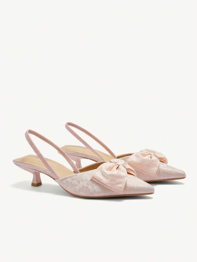 CUCCOO CHICEST Women's Pointed Toe Kitten Heel Pumps With Bow Decor, Solid Color, Ankle Strap, Elegant Daily Wear, For Outdoor Shopping, Festivals, Parties, Spring Summer Winter, Pair With Satin Dresses Spring Shoes Spring Break Easter Prom Heels