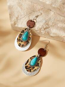 SHEIN VCAY Fashionable Leopard Printed PU Leather Earrings