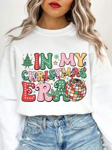 INAWLY Women's Slogan Print Round Neck Drop Shoulder Long Sleeve Casual Sweatshirt, Autumn/Winter,Long Sleeve Tops Pullover Fall - White - View 1