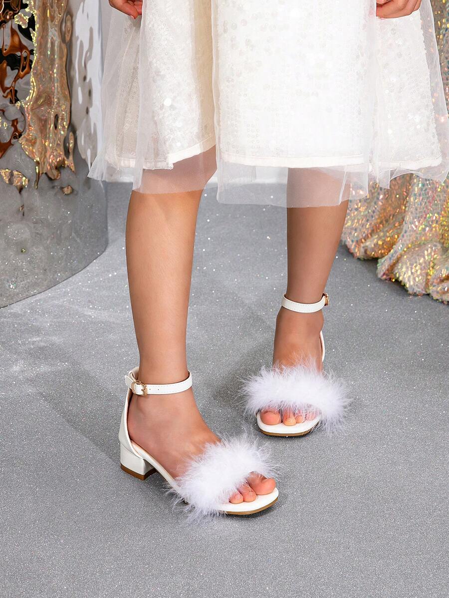 1 par de sandalias de tacón alto, de moda, versátiles y lujosas para niñas - Blanco - Ver 1