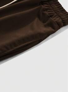 Manfinity Roghcode Celana Jogging Pria Kasual Motif Api dengan Tali Serut di Pinggang, Model Lurus Longgar - Coklat - View 4