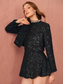 Enchnt 女款秋季优雅亮片短款夹克 - 黑色 - 查看 3