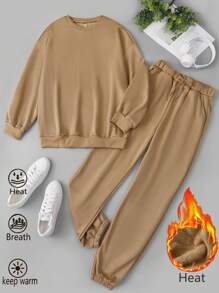 Chiquease 2 sztuki/zestaw damskich spodni dresowych z podszewką termiczną i bluzy z kapturem