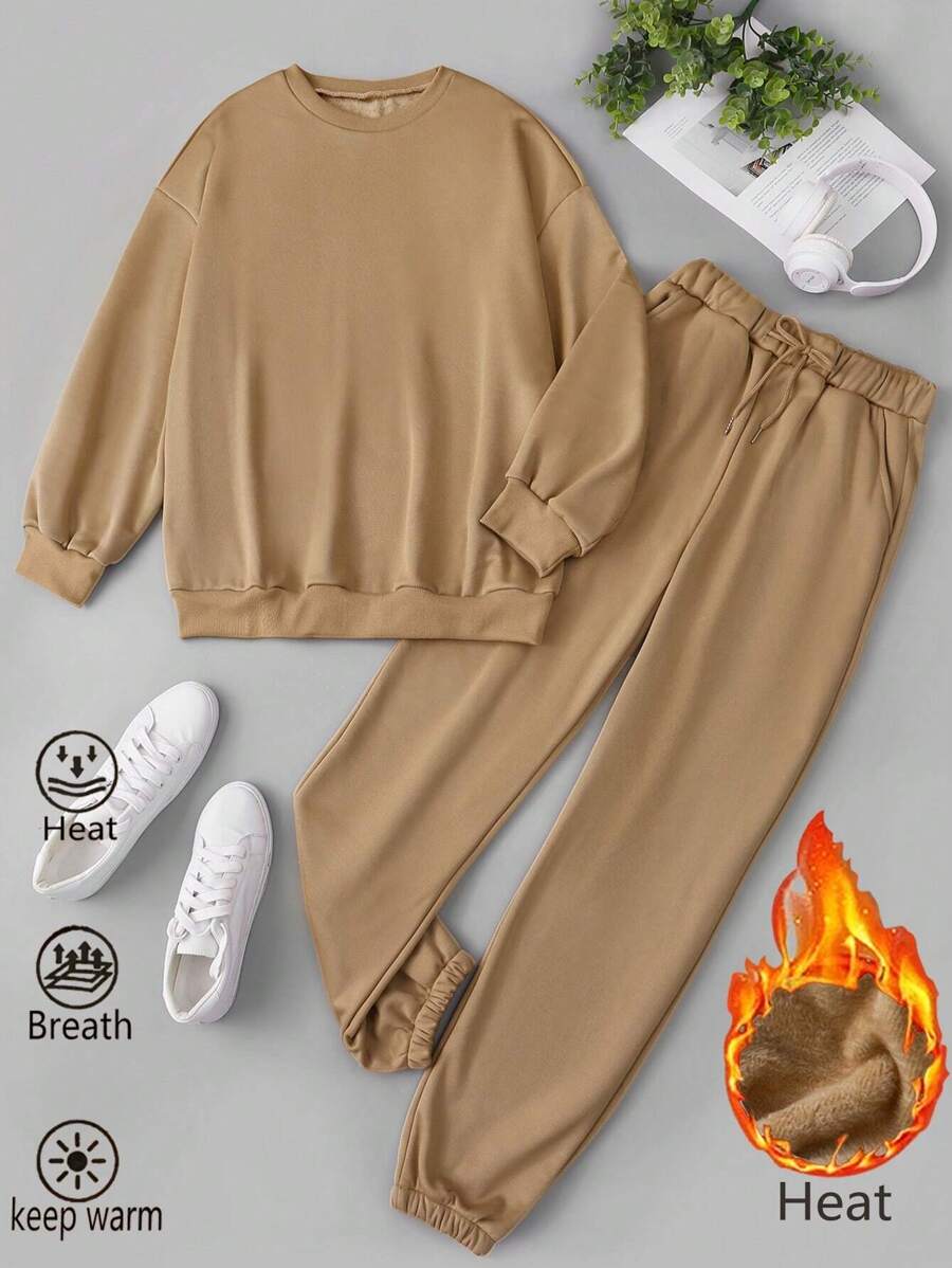 Chiquease 2 sztuki/zestaw damskich spodni dresowych z podszewką termiczną i bluzy z kapturem