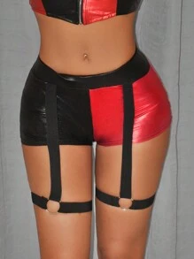 SHEIN ICON Y2k Black And Red Tight-Fitting Patchwork  Inspired Women Shorts - Red - View 1