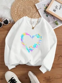 SHEIN Sudadera gruesa con cuello redondo y estampado gráfico para niñas preadolescentes, adecuada para otoño e invierno