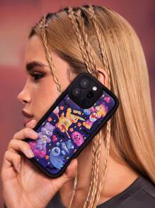 SHEIN X Care Bears Cartoon Bear Pattern Black Phone Case,Compatible With IPhone - Multicolor - View 7